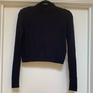 Topshop Cropped Black Long Sleeve Sweater